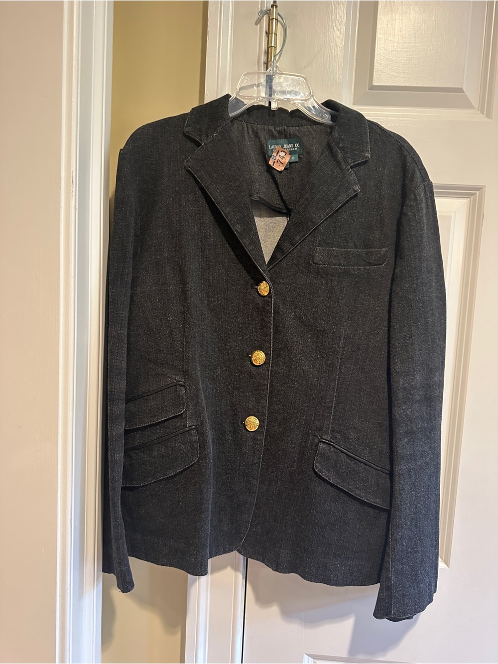Lauren Jeans Co Ralph Lauren Black Denim Blazer Gold Buttons Size 16